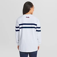 Women's WEAR by Erin Andrews  White Atlanta Braves Oversized Long Sleeve Striped T-Shirt