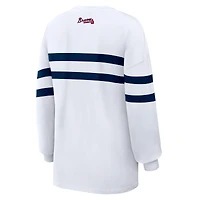 Women's WEAR by Erin Andrews  White Atlanta Braves Oversized Long Sleeve Striped T-Shirt