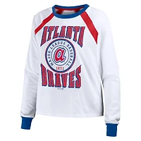 Women's WEAR by Erin Andrews White Atlanta Braves Raglan Long Sleeve T-Shirt