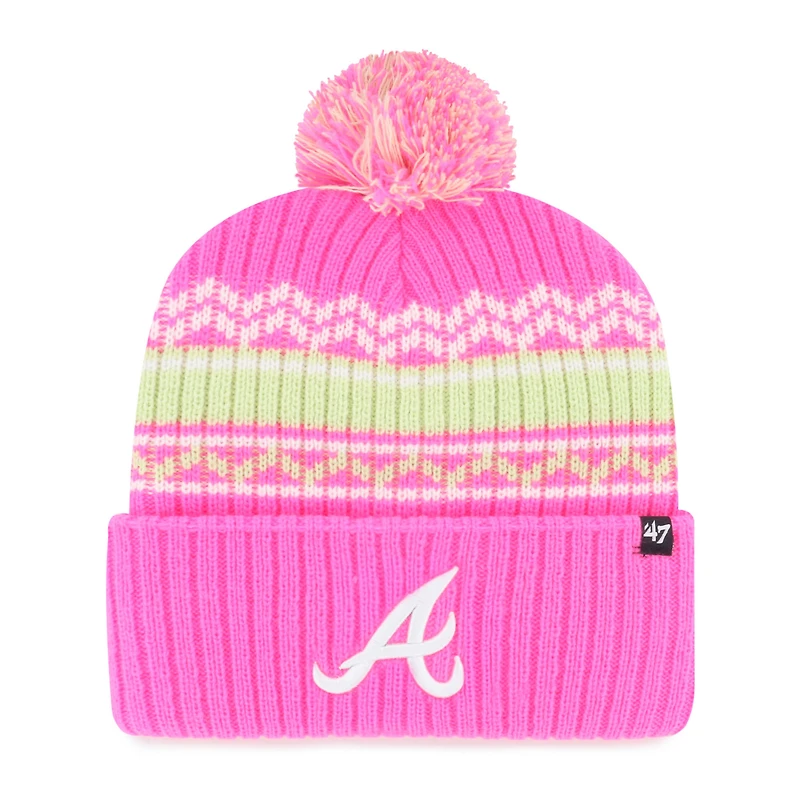 Bonnet en tricot à revers Polar Vortex rose pour jeunes '47 des Braves d'Atlanta avec pompon