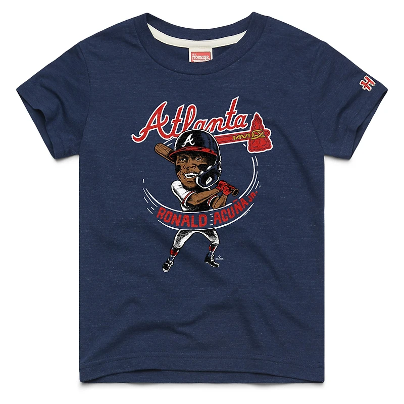 T-shirt en mélange de trois matières, hommage à Ronald Acuña Jr., bleu marine, Atlanta Braves, caricature