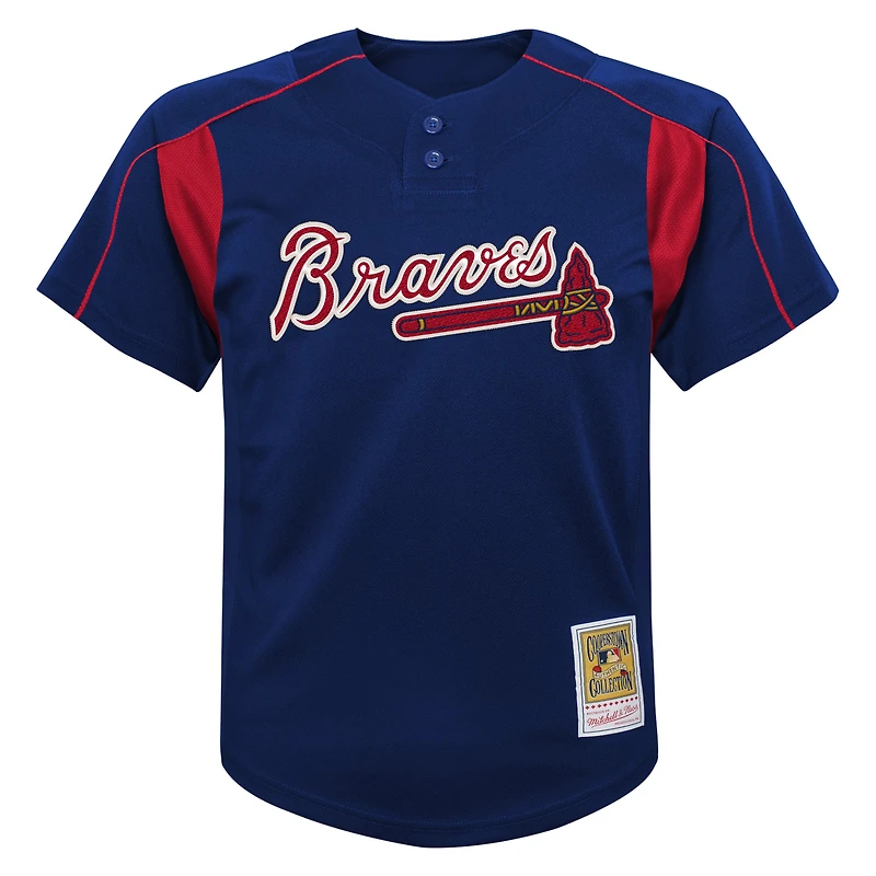 Maillot d'entraînement de frappeur en maille bleu marine Mitchell & Ness Chipper Jones pour jeunes Atlanta Braves Cooperstown Collection