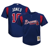 Maillot d'entraînement de frappeur en maille bleu marine Mitchell & Ness Chipper Jones pour jeunes Atlanta Braves Cooperstown Collection