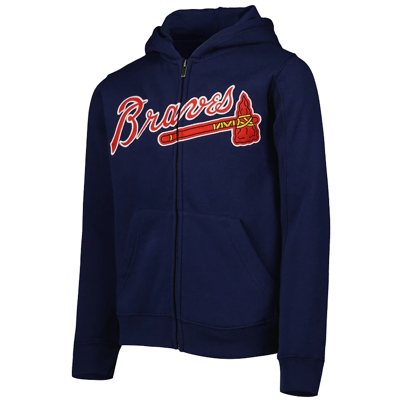 Youth Navy Atlanta Braves Wordmark Full-Zip Fleece Hoodie