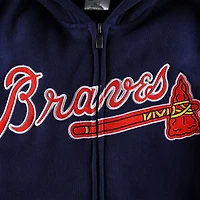Youth Navy Atlanta Braves Wordmark Full-Zip Fleece Hoodie