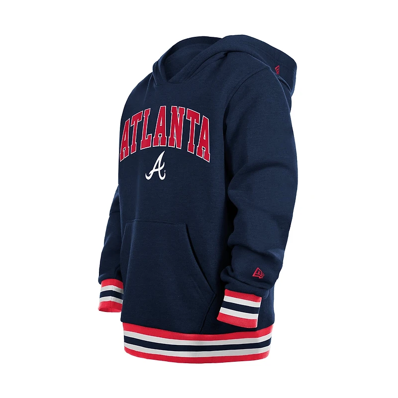 Youth New Era Navy Atlanta Braves Knit Trim Pullover Hoodie