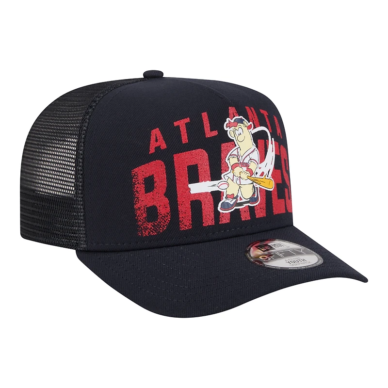 Youth New Era Navy Atlanta Braves Logo Fade A-Frame 9FIFTY Snapback Hat