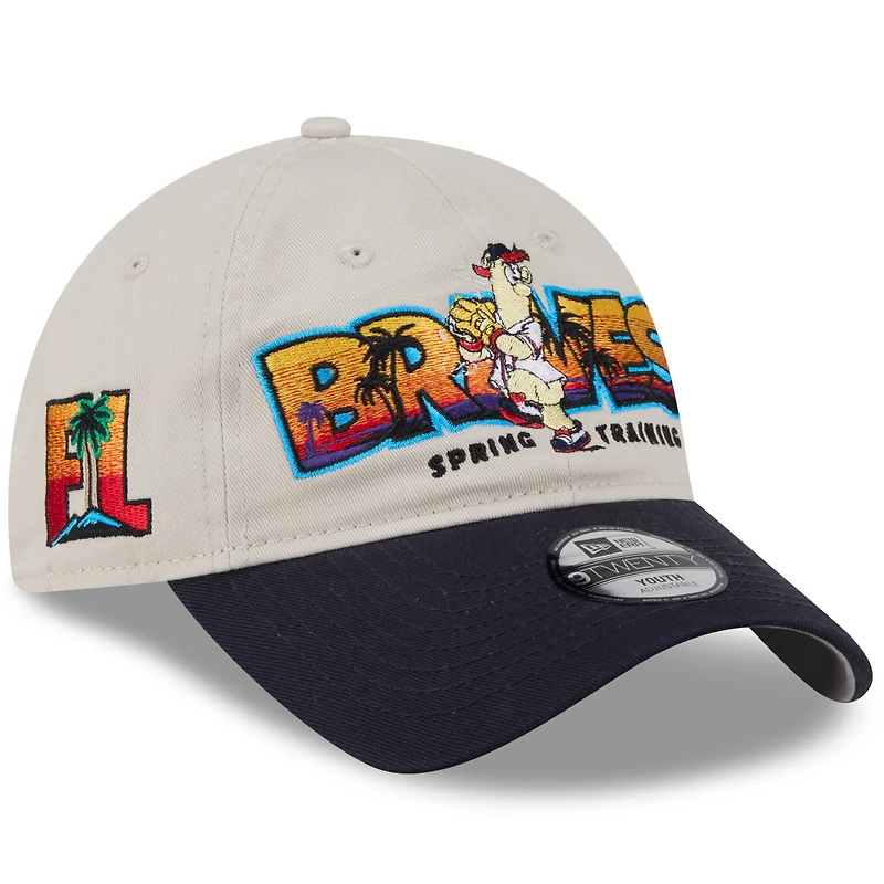Youth New Era Stone/Navy Atlanta Braves 2026 Spring Training Fan Pack Batter 9TWENTY Adjustable Hat