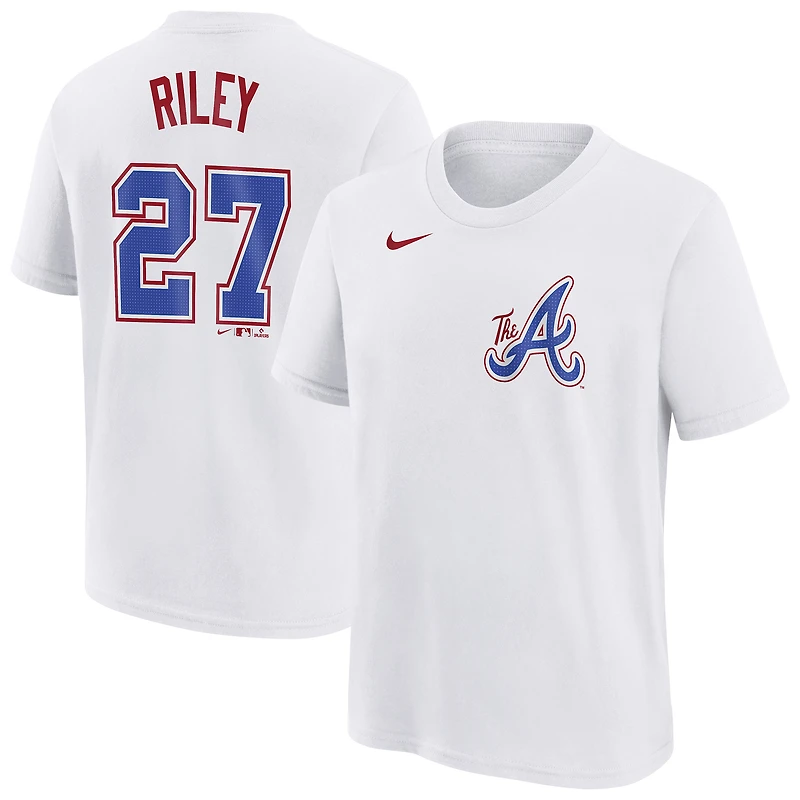 T-shirt Nike Austin Riley blanc pour jeune Atlanta Braves Fuse City Connect avec nom et numéro