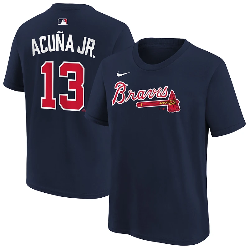 T-shirt Nike pour enfant Ronald Acuña Jr. bleu marine des Braves d'Atlanta, nom et numéro