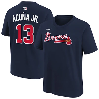 T-shirt Nike pour enfant Ronald Acuña Jr. bleu marine des Braves d'Atlanta, nom et numéro