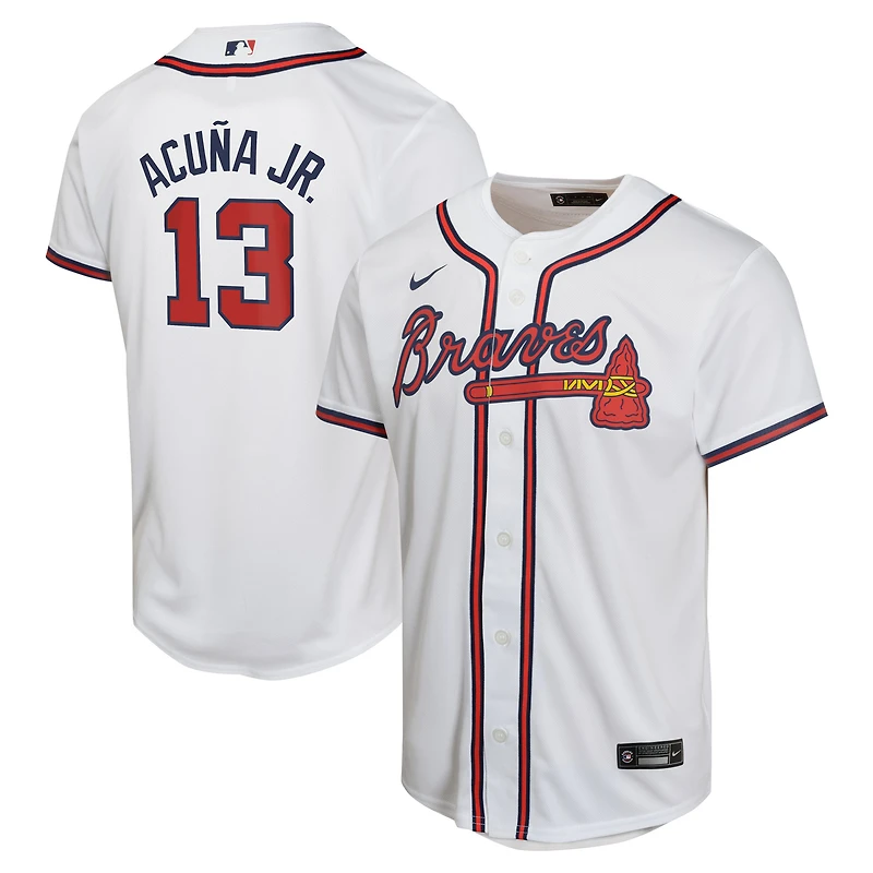 Maillot Nike Ronald Acuña Jr. pour jeune joueur des Braves d'Atlanta, blanc, le match à domicile
