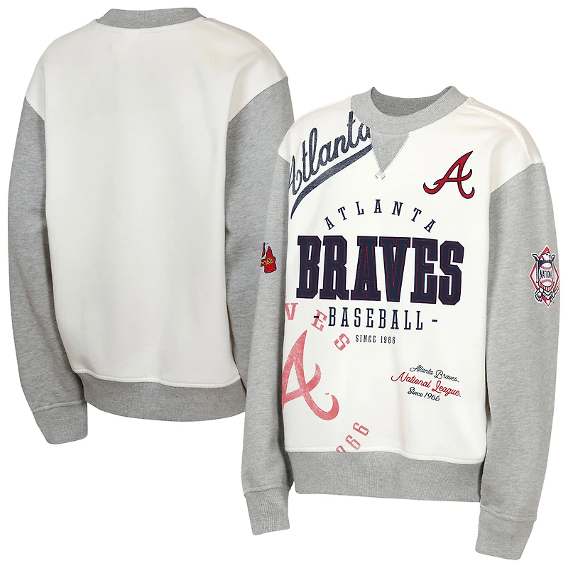 Sweat-shirt en polaire Youth Outerstuff crème/gris Atlanta Braves Big League Power Hit