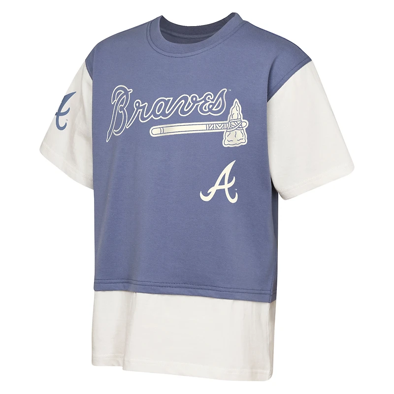 Youth Outerstuff Navy/Cream Atlanta Braves Ultimate Pastels Premium Double Run T-Shirt