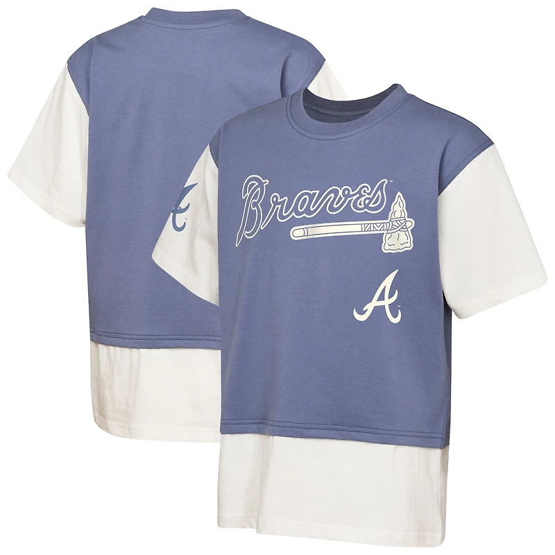 T-shirt premium double course Atlanta Braves Ultimate Pastels bleu marine/crème pour jeunes