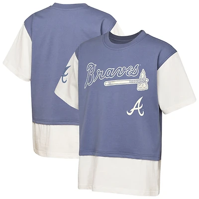 T-shirt premium double course Atlanta Braves Ultimate Pastels bleu marine/crème pour jeunes