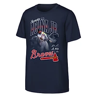 T-shirt graphique Ronald Acuña Jr. bleu marine pour jeunes de Outerstuff, avec trois joueurs des Braves d'Atlanta