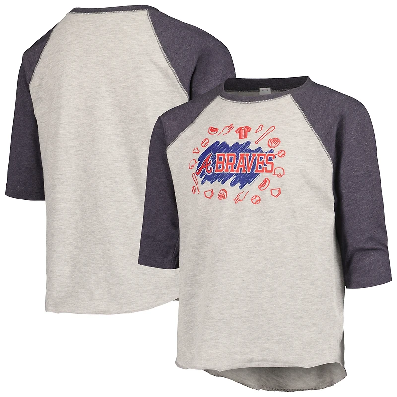 T-shirt raglan à manches 3/4 pour jeunes, doux comme un raisin, gris chin