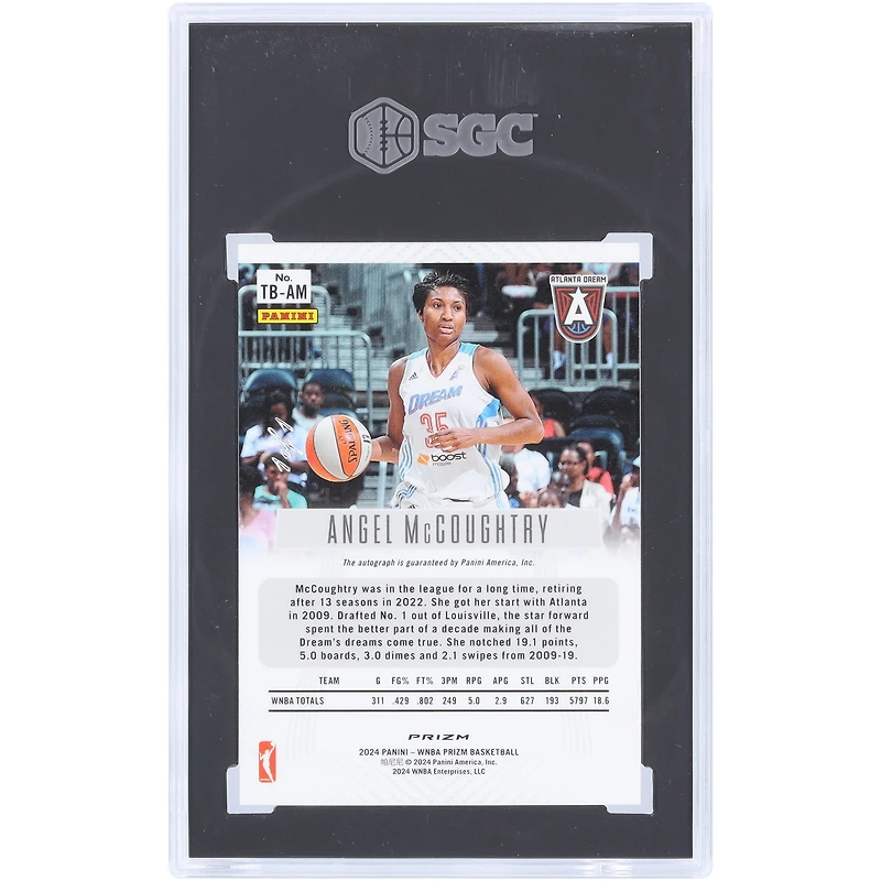 Angel McCoughtry Atlanta Dream Autographed 2024 Panini Prizm WNBA Gold Vinyl Prizm Throwback Autograph #TB-AM #1/1 SGC Authenticated 9.5/10 Card