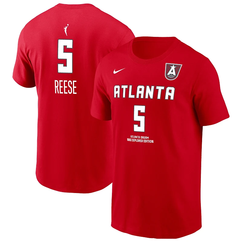 T-shirt Nike Angel Reese rouge Atlanta Dream Explorer Edition avec nom et numéro pour homme