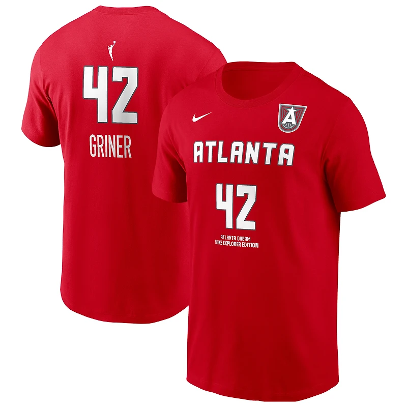 T-shirt Nike Brittney Griner rouge pour homme, édition Atlanta Dream Explorer, avec nom et numéro