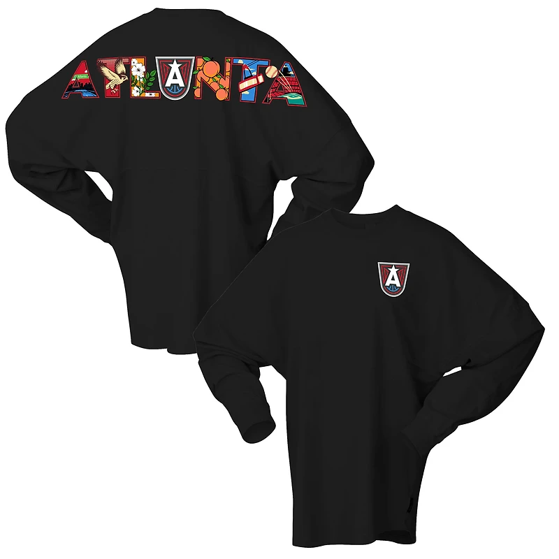 T-shirt à manches longues surdimensionné Preppy City noir pour femme Spirit Jersey Atlanta Dream