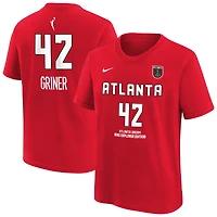 T-shirt Nike Brittney Griner rouge pour jeunes, édition Atlanta Dream Explorer, avec nom et numéro