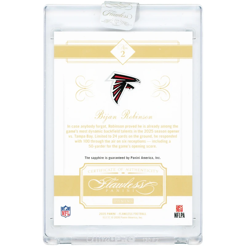 Bijan Robinson Atlanta Falcons 2025 Panini Flawless Anniversary Sapphire Jewel Relic #2 #10/20 Card