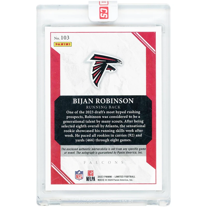 Bijan Robinson Atlanta Falcons Autographed 2023 Panini Limited Relic #103 #84/99 Rookie Card