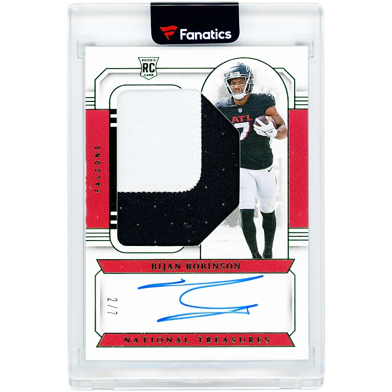 Bijan Robinson Atlanta Falcons Autographed 2023 Panini National Treasures Emerald Jumbo Two-Color Relic #3 #2/7 Rookie Card