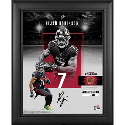 Collage encadré 11" x 14" avec la signature fac-similé de Bijan Robinson (Atlanta Falcons) et un morceau de ballon de football utilisé en match - Édition limitée à 250 exemplaires
