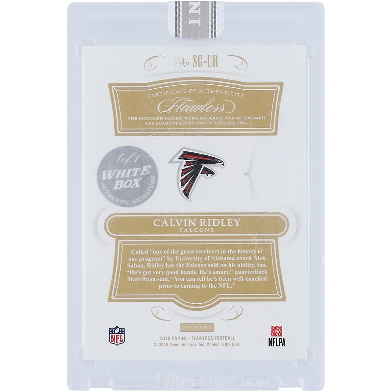 Calvin Ridley Atlanta Falcons Autographed 2018 Panini Flawless Signature Gloves Tri-Color Relic Panini White Box #SG-CR #1/1 Card