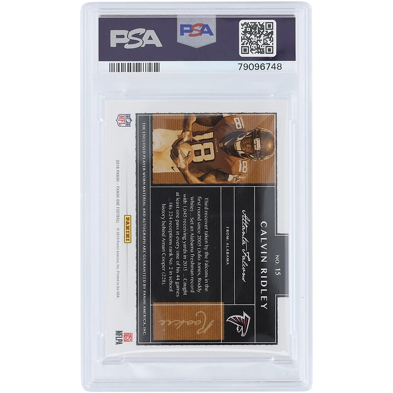 Carte relique authentifiée 8 couleurs Panini One 2018 autographiée Calvin Ridley des Atlanta Falcons #15 #25/199 PSA