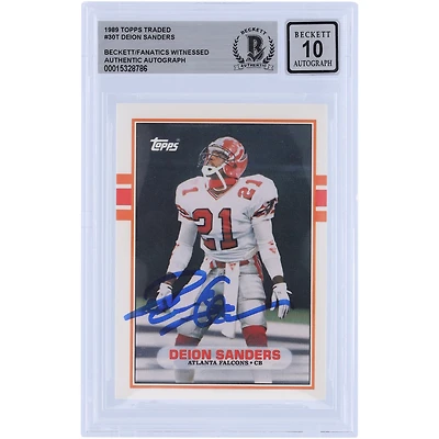 Deion Sanders Atlanta Falcons Autographed 1989 Topps Traded #30T Beckett Fanatics Witnessed Authenticated 10 Rookie Card