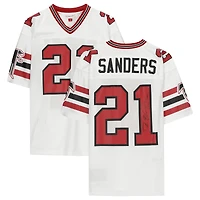 Maillot authentique Mitchell & Ness blanc des Falcons d'Atlanta, autographié par Deion Sanders, avec inscription « Prime Time ».