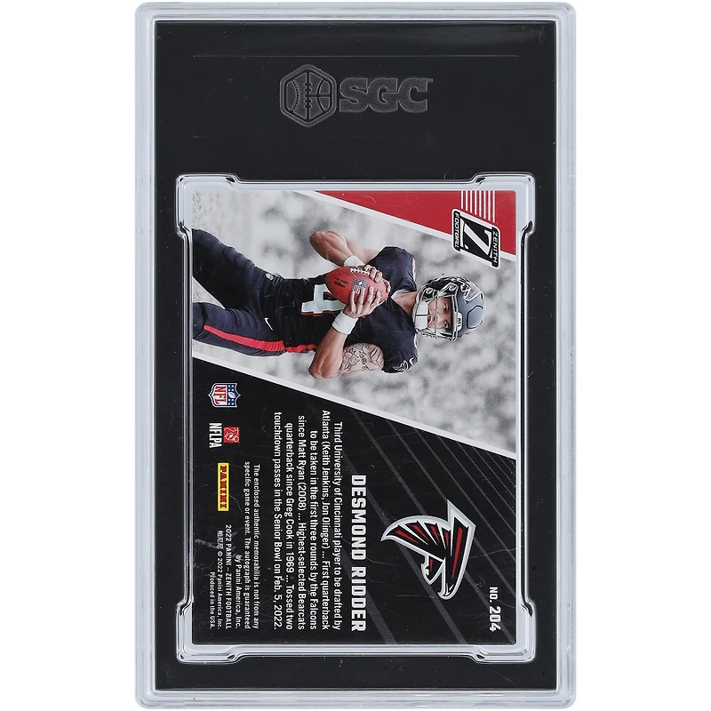 Desmond Ridder Atlanta Falcons Autographed 2022 Panini Zenith Sparkle Relic #204 #8/50 SGC Authenticated 9/10 Rookie Card 
