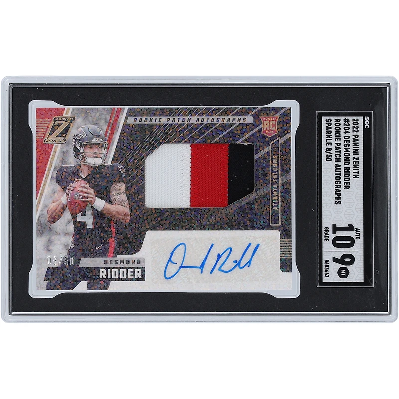 Desmond Ridder Atlanta Falcons Autographed 2022 Panini Zenith Sparkle Relic #204 #8/50 SGC Authenticated 9/10 Rookie Card 