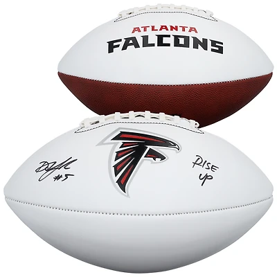 Ballon de football américain Franklin White Panel autographié par Drake London des Atlanta Falcons avec inscription « Rise Up »