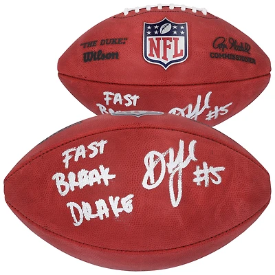 Ballon de football américain Wilson Duke en couleur, autographié par Drake London des Atlanta Falcons, avec inscription « Fast Break Drake ».