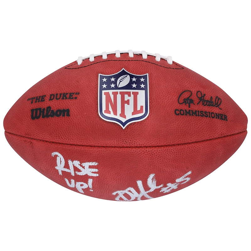 Ballon de football américain Wilson Duke en couleur, autographié par Drake London (Atlanta Falcons), avec l'inscription « Rise Up ! »