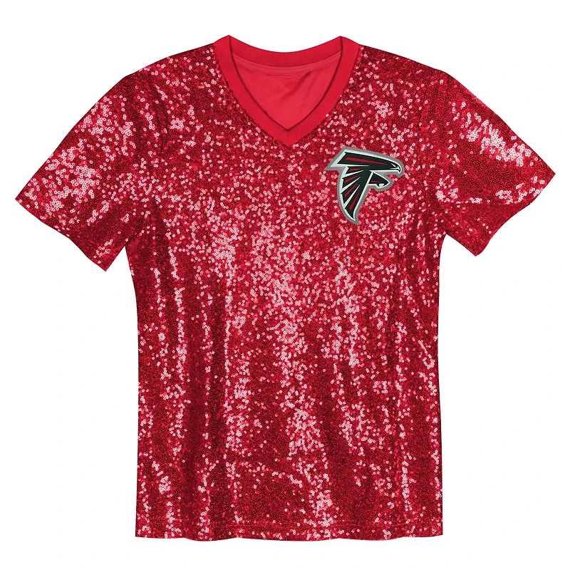 Maillot à col en V sequins rouge Atlanta Falcons Bijan Robinson pour jeunes filles
