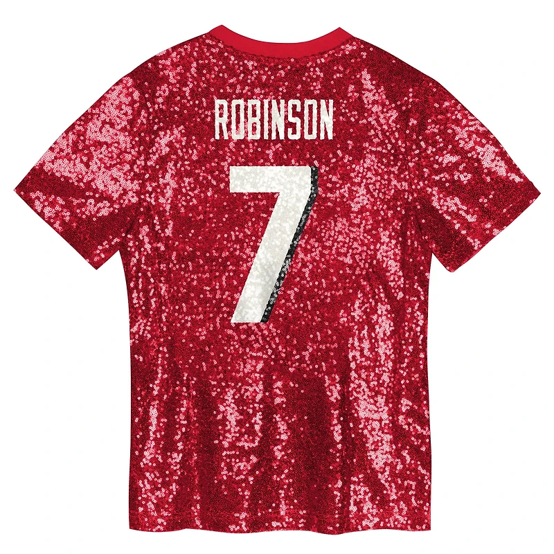 Maillot de mode à paillettes col en V rouge Bijan Robinson Atlanta Falcons pour filles et jeunes