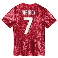 Maillot de mode à paillettes col en V rouge Bijan Robinson Atlanta Falcons pour filles et jeunes