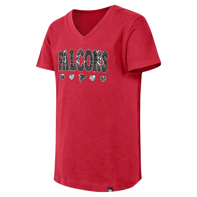 Girls Youth New Era Red Atlanta Falcons Flip Sequin V-Neck T-Shirt