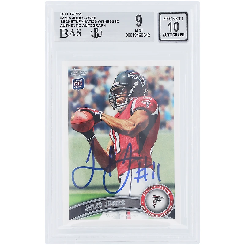 Julio Jones Atlanta Falcons Autographié 2011 Topps #350A Beckett Fanatics Witnessed Authenticated 9/10 Rookie Card