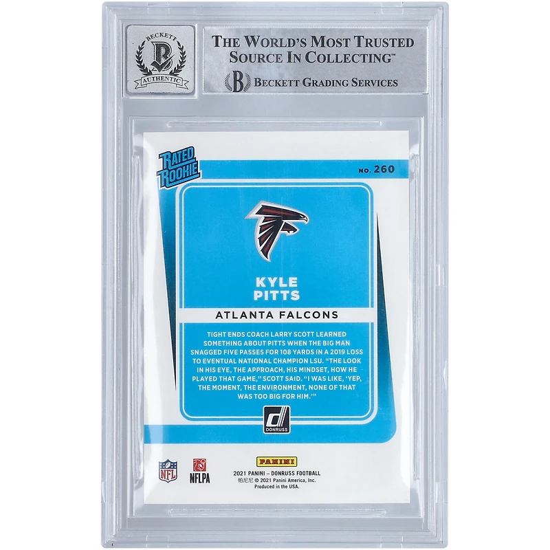Kyle Pitts Atlanta Falcons Autographed 2021 Panini Donruss #260 BAS Authenticated Rookie Card