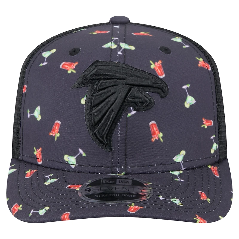 Men's New Era  Navy/Black Atlanta Falcons Adventure Drinks Pattern 9SEVENTY Stretch-Snap Hat