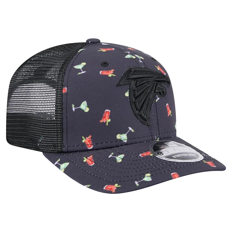 Men's New Era  Navy/Black Atlanta Falcons Adventure Drinks Pattern 9SEVENTY Stretch-Snap Hat