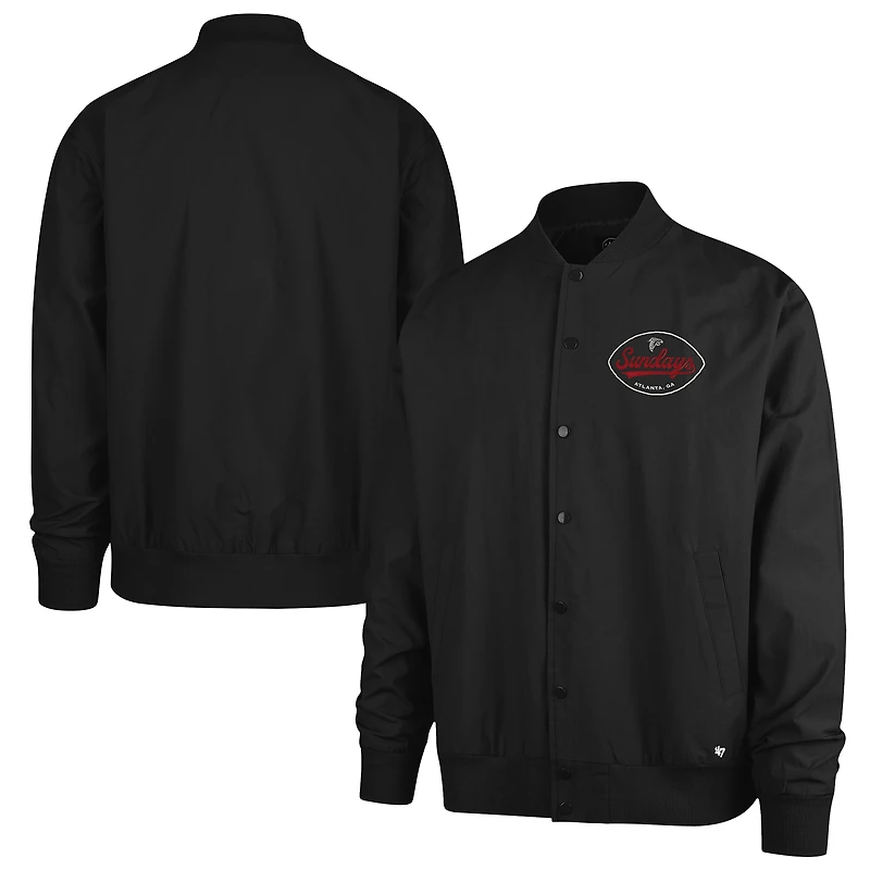 Blouson aviateur noir à boutons « 47 » des Falcons d'Atlanta pour homme, modèle Euro Step Twill, coupe Sundays