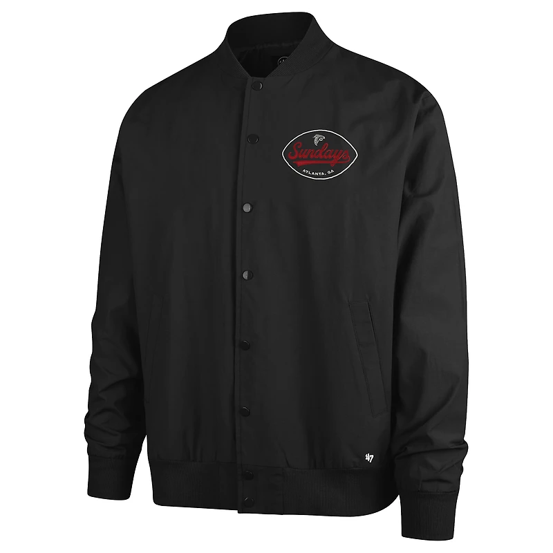 Blouson aviateur noir à boutons « 47 » des Falcons d'Atlanta pour homme, modèle Euro Step Twill, coupe Sundays